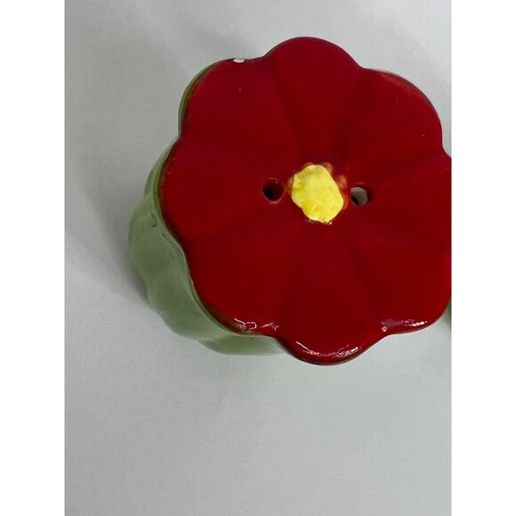 Vtg Red & Blue Hibiscus Salt & Pepper Shaker Set Ceramic 2.5 in - Picture 3 of 7